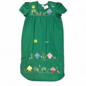 Vintage Martha Bordados Green Embroidered Mushroom Dress Puff Handmade Columbia